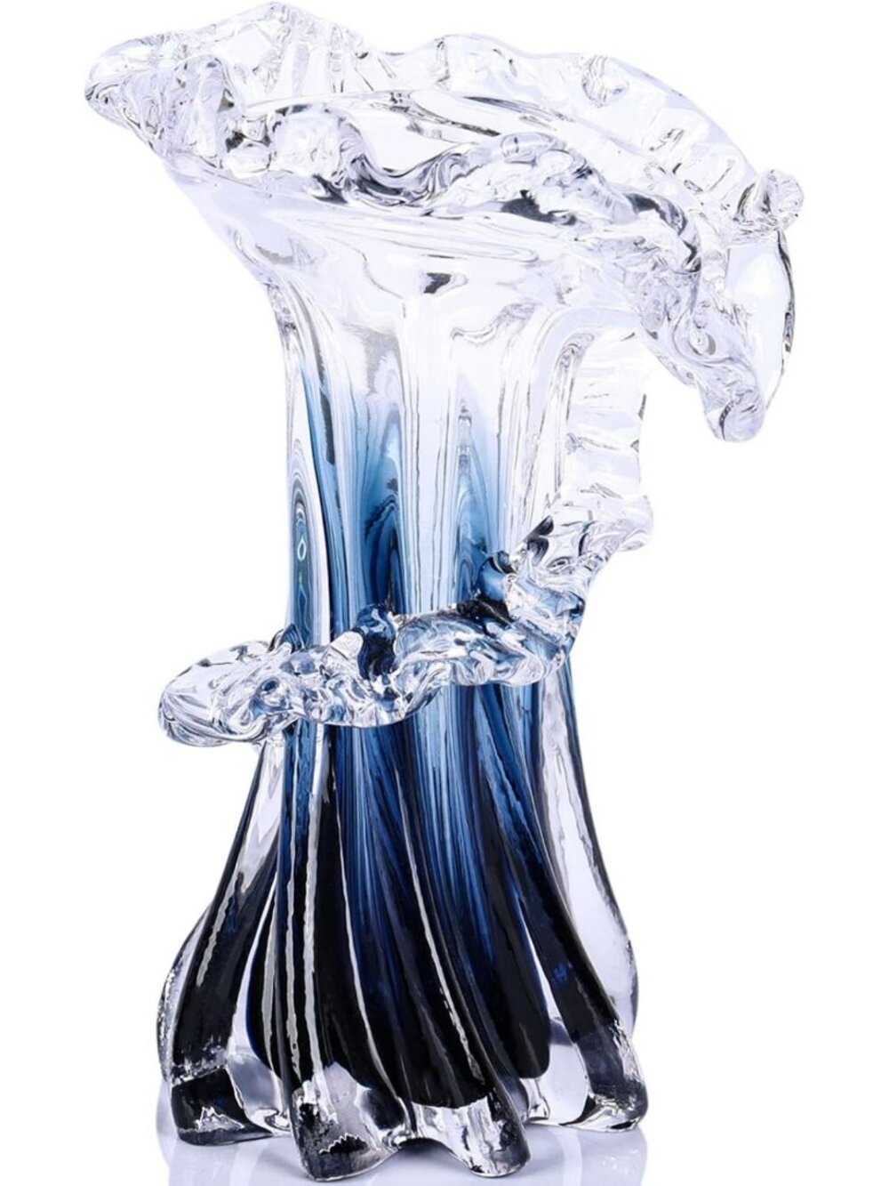 Unique Hand Blown Glass Wave Vases - Blue White Gradient Ocean Decor for Home